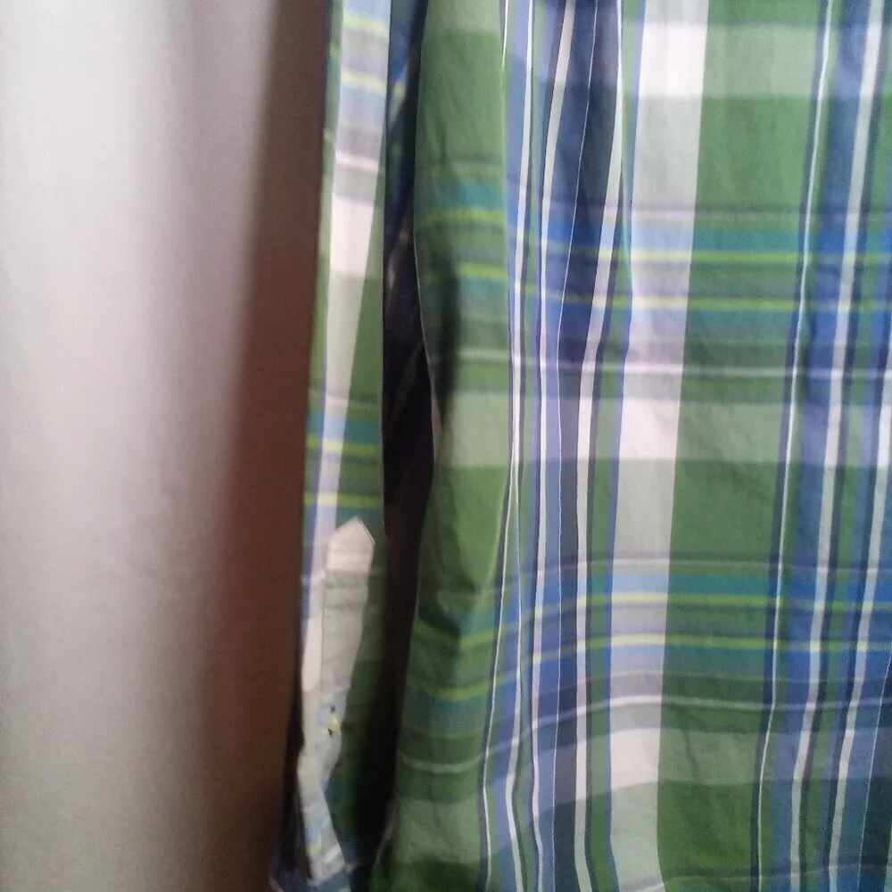 Banana Republic Shirt Men M 15-15 1/2 Button Up Long Sleeve Plaid Blue Green